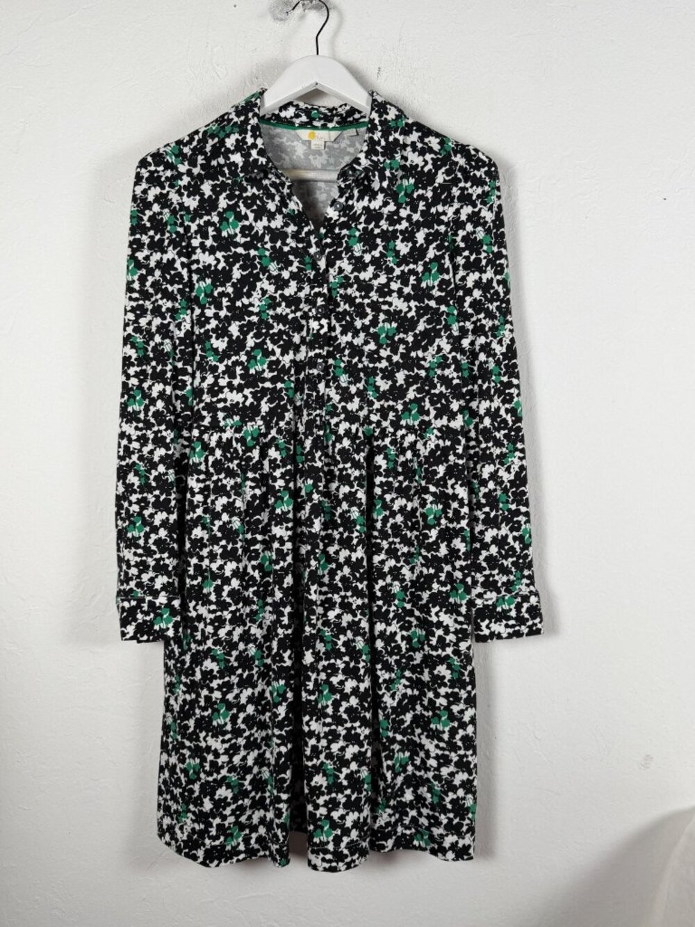 Boden Womens Alma Floral Jersey Shirt Dress Black White Long Sleeve Size 6R